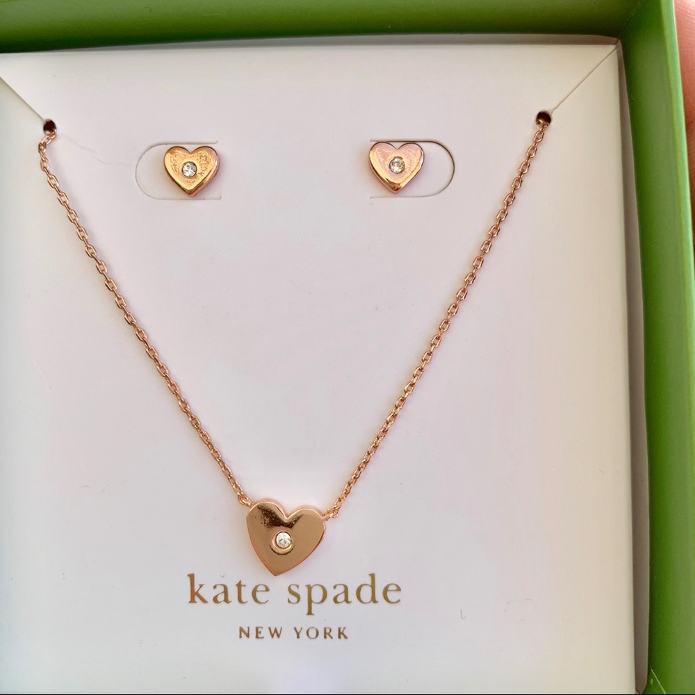 Kate Spade Rose Gold Heart Necklace Earring Set - Picture 5 of 8